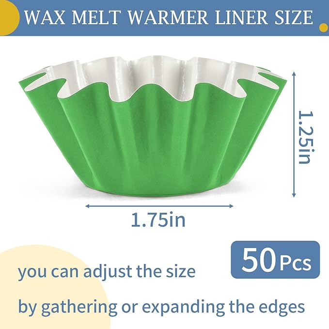 50 Pcs Wax Melt Liners, Wax Melt Warmer Liners, Leakproof & Reusable Wax Melt Cups for Wax Burner, Wax Melters, Candle Warmers, Scented Wax, Plug Warmers, Electric Wax Warmers, Green