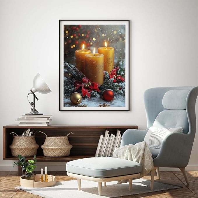 5D Candle Diamond Art Painting Kits for Adults, Winter Square Diamond Painting Art Kits for Adults Beginner, DIY Full Square Drill Gem Crystal Art Craft, for Home Wall Decor Gifts 24x32inch -2177