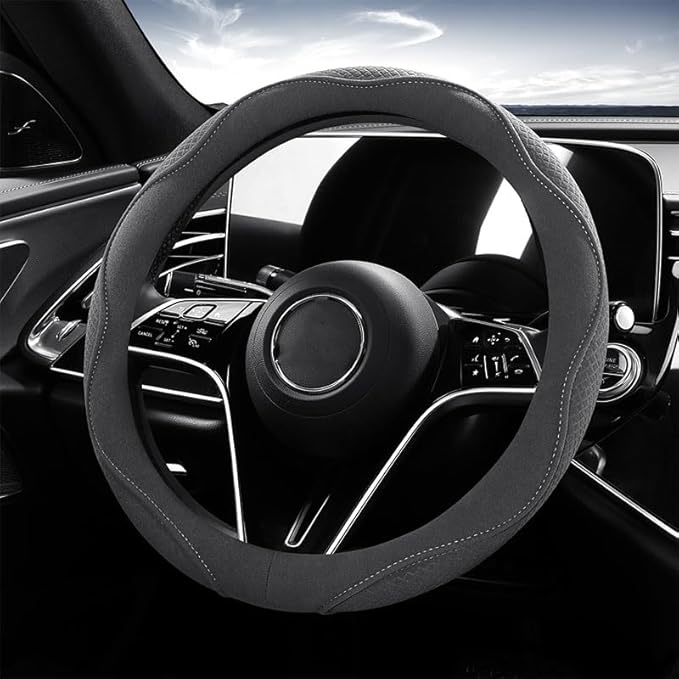 Car Steering Wheel Cover for Sonata SEL 2024, Leather Elastic Steering Wheel Protector Breathable Anti-Slip Steering Wheel Covers, Gray-O