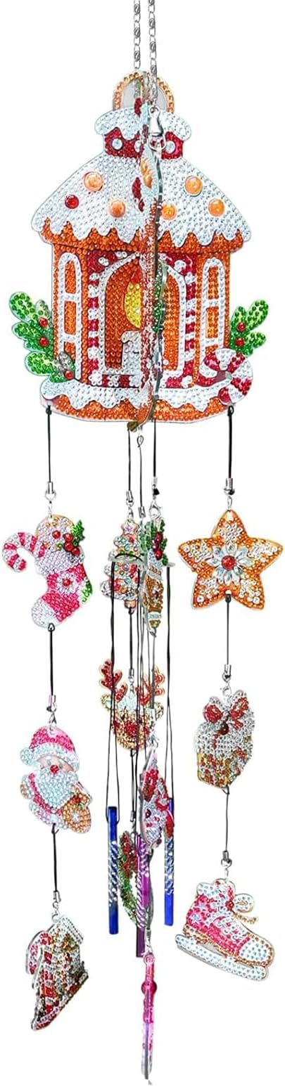 Christmas Candle Diamond Art Painting Wind Chime Hanging Ornaments DIY Kit 5D Diamond Art Wind Chimes Christmas Hanging Pendant Double Sided Special Gem Paint by Number Garden Tree Patio Window Decor
