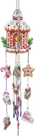 Christmas Candle Diamond Art Painting Wind Chime Hanging Ornaments DIY Kit 5D Diamond Art Wind Chimes Christmas Hanging Pendant Double Sided Special Gem Paint by Number Garden Tree Patio Window Decor