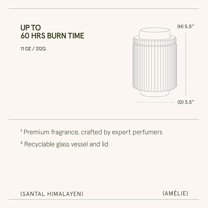 LA JOLIE MUSE Santal Himalayen Candle, Amber Scented Candles Gifts for Women, Natural Soy Candle, Candles for Home Scented, Luxury Glass Jar Candles for Home Decor, 60 Hours Long Burning, 11 Oz