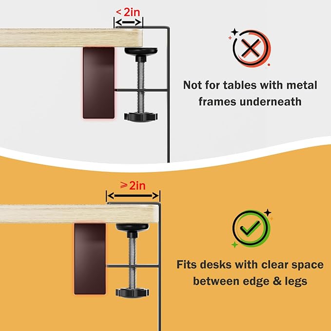DELAMU Under Desk Cable Management Tray, No Drill Metal Mesh Cable Management Under Desk with F-Clamp Mount & 2 Open Holes, Cord Organizer for Home Office, 1 Pack, White