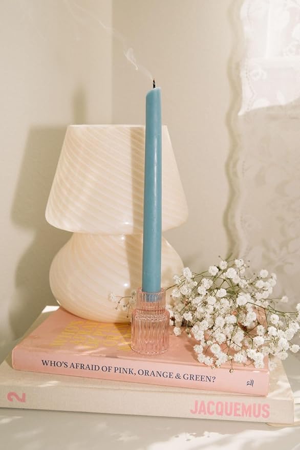 Bluecorn Beeswax Taper Candles, 100% Pure Natural Bees Wax, Pair of 12 Inch Light Blue Tapered Candlesticks, Clean Burning & Dripless, Fragrance Free, Long Lasting, Home Decor, American Made, 1 Count