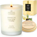 Vanilla Candle 9.7 oz: 55 Hrs Burn Time - Vanilla Scented Candles in Frosted Glass Jar with Wooden Crackling Wick in a Luxurious Gold Foil Lined Gift Box