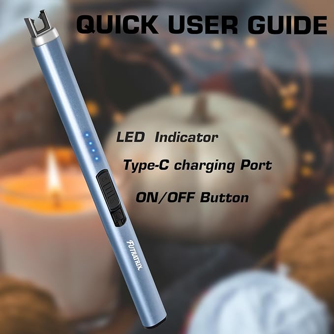 Electric Candle Lighters Arc Windproof Flameless USB Rechargeable Lighter for Cooking BBQs Fireworks Blue