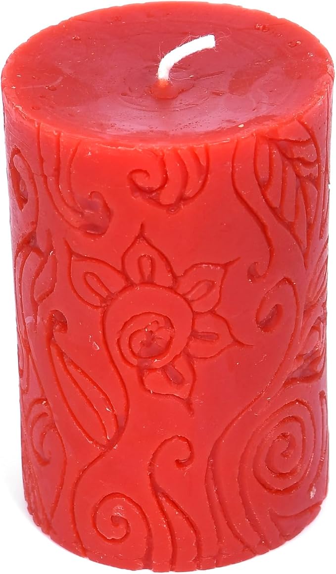 BeeTheLight Beeswax Pillar Candle - 100% Pure Bees Wax - Choose Your Size and Color - 24 Hour Burn Time - 2x3 - Unscented - Natural Light Honey Scent (Red Blossom, Small)