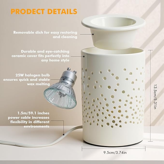 Bobolyn Ceramic Electric Wax Melt Warmer Candle Warmer Lamp Melt Wax Cube Melter Fragrance Warmer- Ideal Gift for Wedding, Spa and Aromatherapy