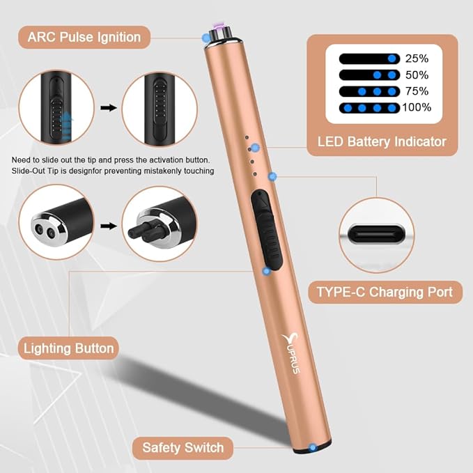 SUPRUS Electric Lighter Arc Windproof Flameless USB Rechargeable Lighter with Safety Lock