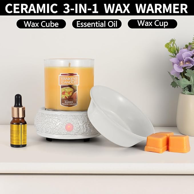 mocosa Wax Melt Warmer for Scented Ceramic Candle Warmer Home Fragrance Wax Burner for Mom Women(White)