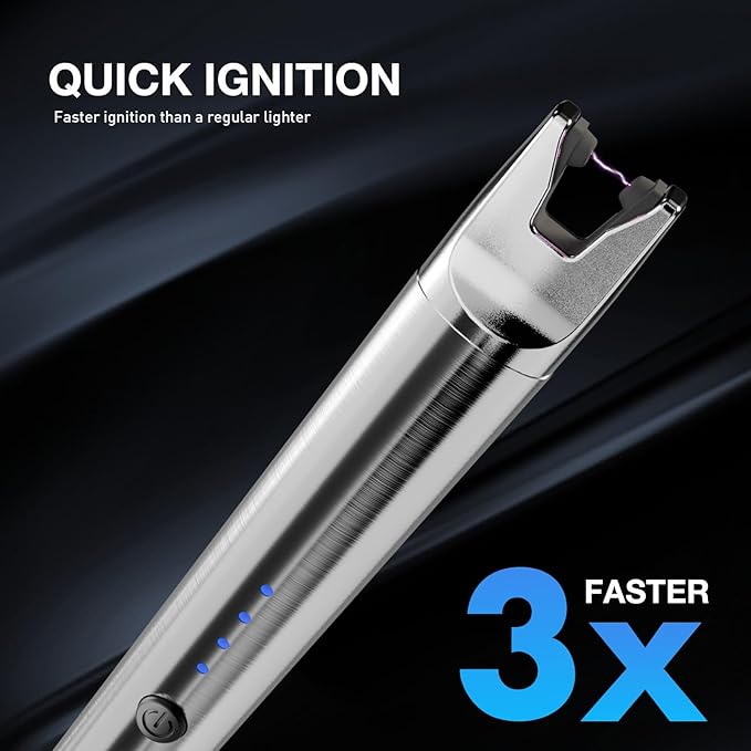 3-Pack Long Stem Electric USB C Rechargeable Plasma Candle Lighter, Windproof Arc Lighter with Safety Lock for Candles, Gas Stoves, Firestarter, Gift Set (Black, Rose Gold, Chrome)