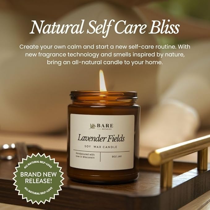 Bare Botanics Yuzu Mandarin 9oz Soy Candle - 100% Plant-Based Fragrance Oils - Premium, Non-Toxic Candle - Softly Scented Natural Soy Wax - Handpoured in WI - 40 Hrs Long Burning & Ready to Gift