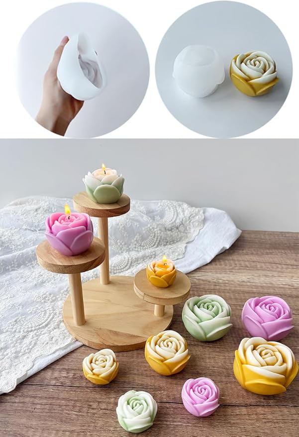 Konrisa 3 Size Rose Candle Making Molds, Flower Resin Molds, Silicone Molds for Epoxy Resin Craft,Candle Making, Cake Molds