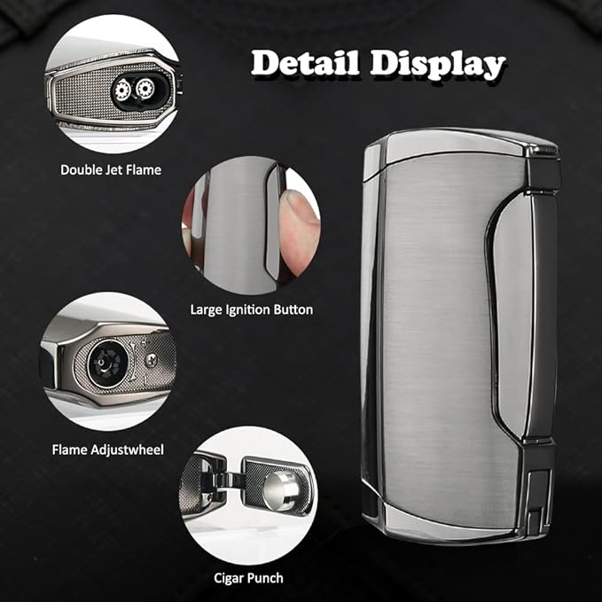 PROMISE Honest Metal Lighter Double Jet Flame Lighter with Punch Shipped Without Gas (2PCS Gunmetal)