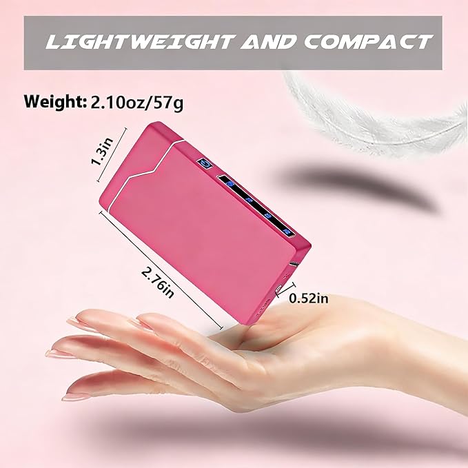 Electric Pink Lighter Dual Arc Plasma Lighter, Windproof Flameless Cool Electronic Lighters, Rechargeable USB with LED Battery Indication, Pocket Metal Lighters for Candles, Camping Unisex