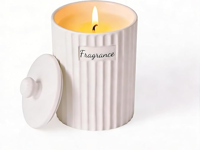 Viyffo Lavender & Eucalyptus Candle, Matte White Ceramic Jar Scented Candle Gift for Women, Non Toxic Soy, 30-40 Hours Long Lasting, Luxury Home Fragrance, Premium Birthday Gift