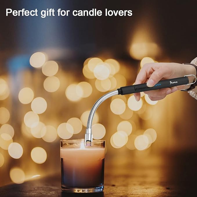SUPRUS Electric Candle Lighter USB Type C Rechargeable Lighter Steel Shell & Hanging Hook with 360° Flexible Neck(Black, 3)