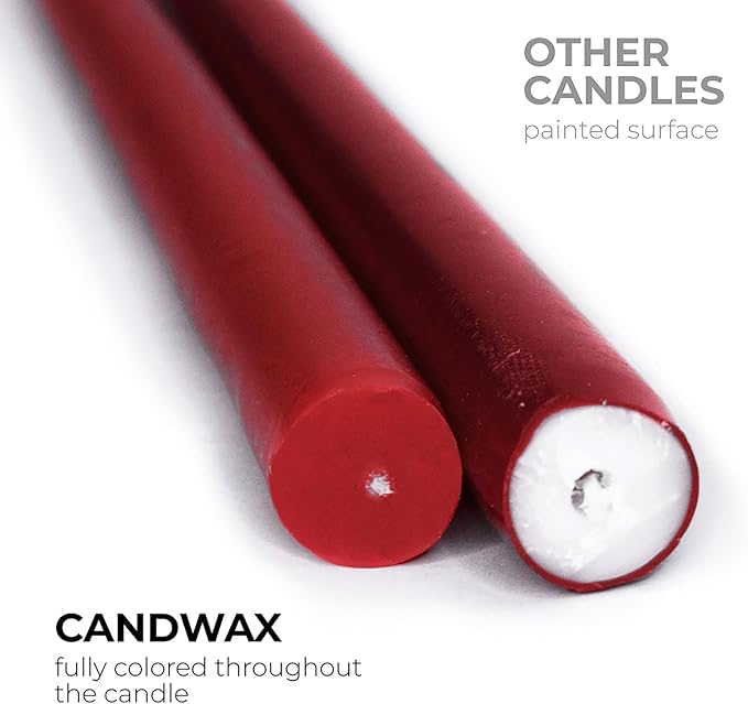 CANDWAX 10 inch Burgundy Taper Candles Set of 12 - Unscented Dripless Burgundy Candlesticks - Christmas Taper Candles with Burning Time up to 8 Hours - Christmas Candle Sticks
