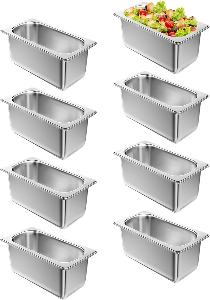 Steam Table Pan Hotel Pans: 1/4 Size 8 Pack 6 Inch Deep Stainless Steel Hotel Pan for Food - Commercial Catering Pan for Hotel Restaurant Buffet Party Supplies