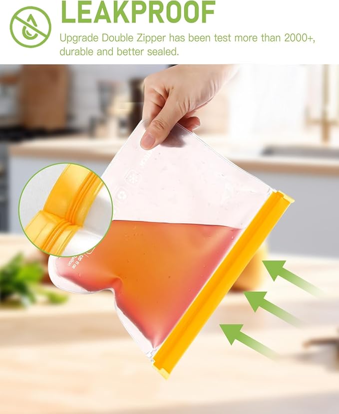IDEATECH 12Pack Reusable Food Storage Bags Dishwasher Safe,Leakproof Gallon Freezer Bags, BPA Free Quart Sandwich Size Reusable Baggies for Marinate Meats,Travel(7Gallon 5Quart, Colored)