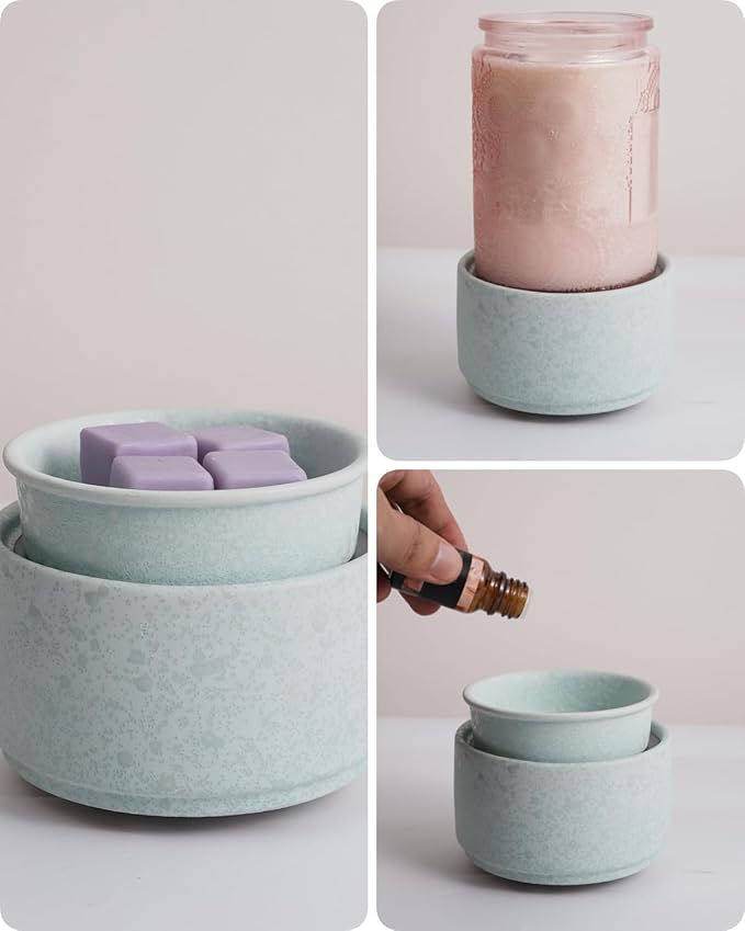 Ceramic Electric Wax Melt Warmer & Cube Oil Melter Cute Small Warmers Aromatherapy for Home Decorative Burner Melts Scented Candle Tart Scent Warm Fragrance (Cyan)