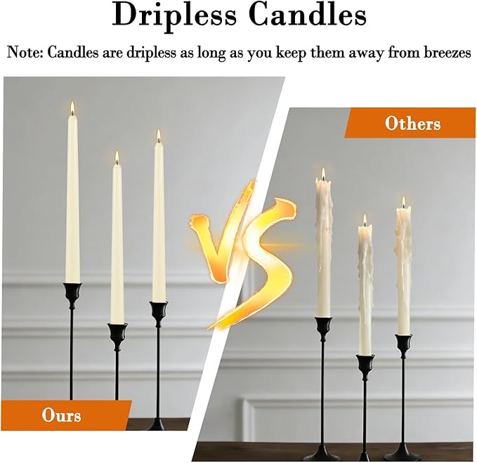 Ivory Taper Candle,12PACK Unscented 10 Inch Taper Candles-Dripless and Smokeless-8 Hours Long Burning Dinner Candle, Ideal for Halloween Taper Candles, Weddings, Dinner,Parties
