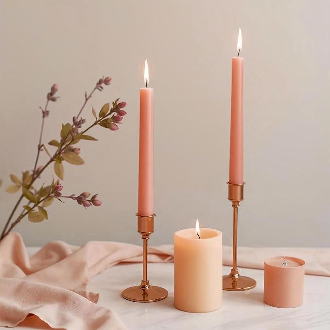 Tapered Dinner Candles - Soy & Paraffin Blend, Dinner Candles with Long-Lasting 7-Hour Burn for Stylish Homes - Candle in Curated Colors Ideal Gift for Hosts, Brides & Event Planners-Coral