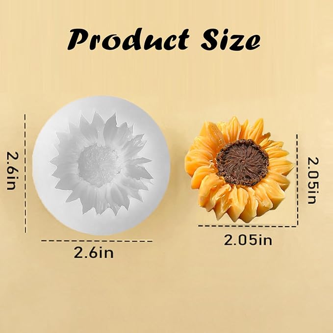 6PCS Sunflower Flower Silicone Candle Mold, Moldes para Velas,3D Flower Fondant Chocolate Cake Cupcake Topper Decoration Silicone Mold for Candles,Handmade Soaps,Bath Bombs,Lotion Bars,Resin Crafts