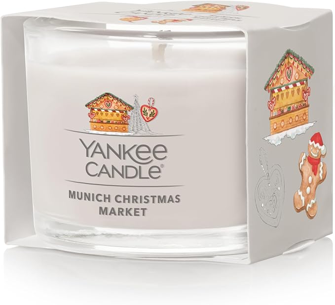 Yankee Candle Signature Votive Mini Candle Jar, Munich Christmas Market, Natural Soy Wax Blend Candle with Natural Fiber Wick, 1.3 OZ Glass Jar (Pack of 12)