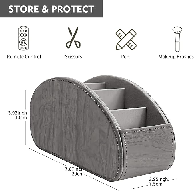 Remote Control Holder, Leather 5 Rooms Desk Organizer and Decorations for Living Room, Bedside Storage Remotes Caddy for TV Controllers/ Makeup Brush Pen/ Office Stationery/ Art Supplies/ Eyeglasses