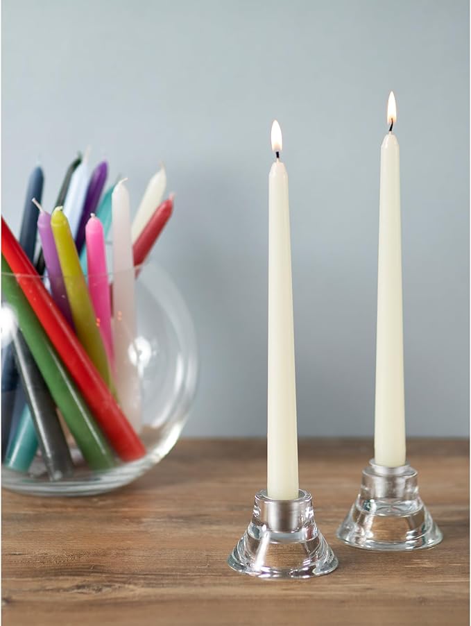 CANDWAX Candle Set of 12 Ivory Taper Candles 8 inch - Dripless and Ideal for Wedding Use - Long Burning and Unscented Candlesticks - Ivory Candles
