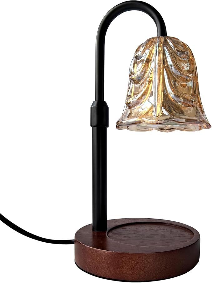 ANFOOS Candle Warmer Lamp with Timer and Dimmer, Flower Glass Shade Adjustable Height Flameless Wax Melt Warmer for Home Office Decor, 4 Brightness Mood Lighting, Includes 2 GU10 Bulbs