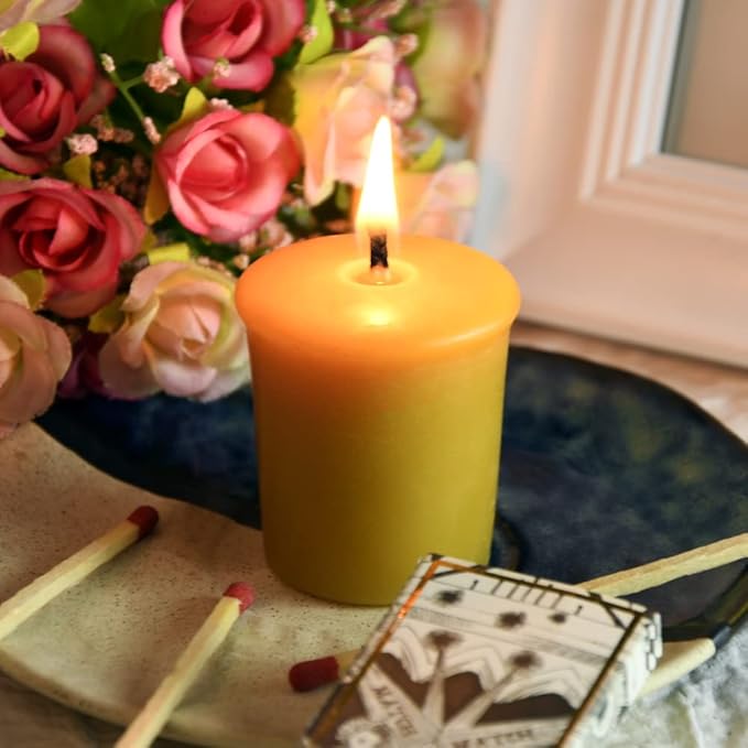 Pure Beeswax Votive Candles-4 Pack Natural Votives for Home Room Decor Party Wedding Spa,12 Hours Burn