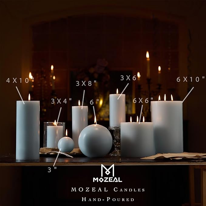 MOZEAL 3" x 4" Hand-Poured Unscented Baby Blue Candle, Dripless Sky Blue/Light Blue Pillar Candle Set of 3, Long Clean Burning, Approx 72 Hours Burn Time, Rustic Country Style, Home Decor