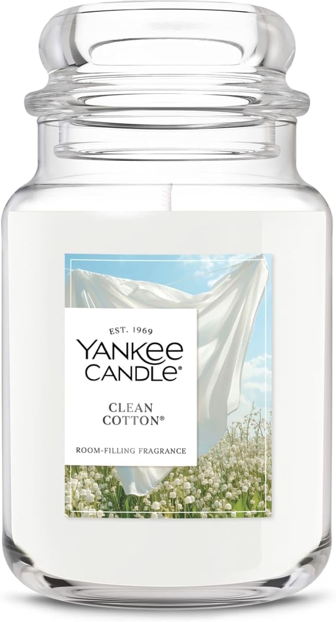 Yankee Candle Clean Cotton Scented Candle, 22oz Large Jar with up to 150 Hour Burn Time, Giftable, Birthdays