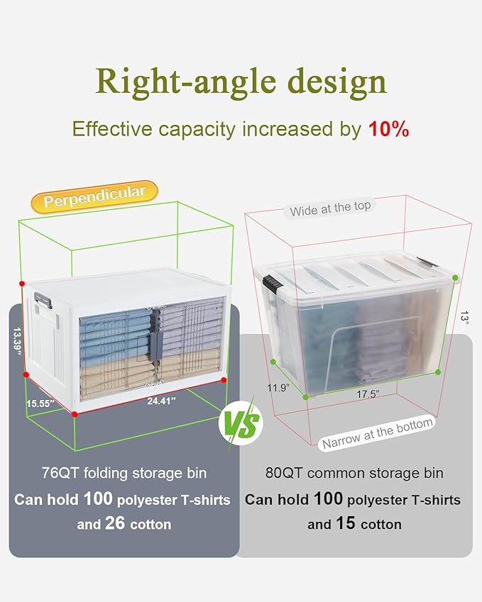 OlarHike 76QT Lockable Storage Bins with Lids - Folding Storage box with Doors and Wheels, Collapsible Plastic Bins for Closets, Office, Stackable Organizer and Containers, Gifts, 3 Pack Cubes