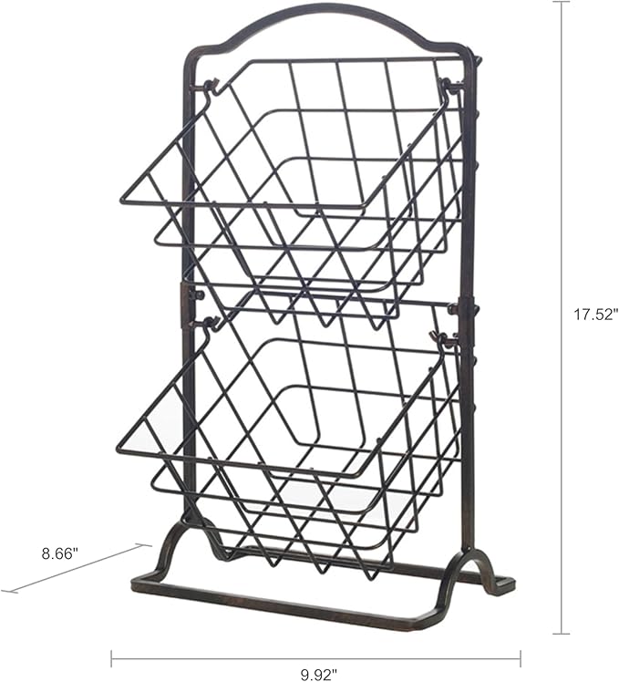 Gourmet Basics by Mikasa General Store 2-Tier Metal Countertop Fruit Storage Basket, Antique Black