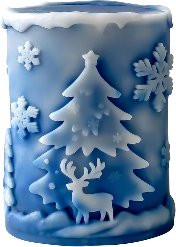 Christmas Deer Snowflake Santa Cylinder Candle & Resin Mold - Resin Casting Silicone Molds for Home Decor & Candle Making Wave Spiral Mold