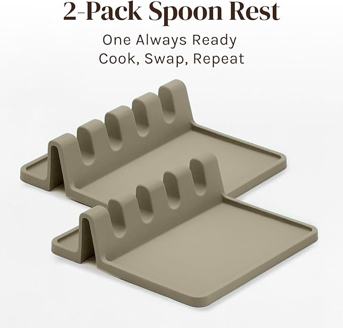Cooler Kitchen Sage Silicone Spoon Rest for Stove Top with Drip Pad (Two Pack) - Heat Resistant BPA Free Utensil Rest & Spoon Holder for Kitchen Counter - Grill Utensil Holder - Spatula Holder