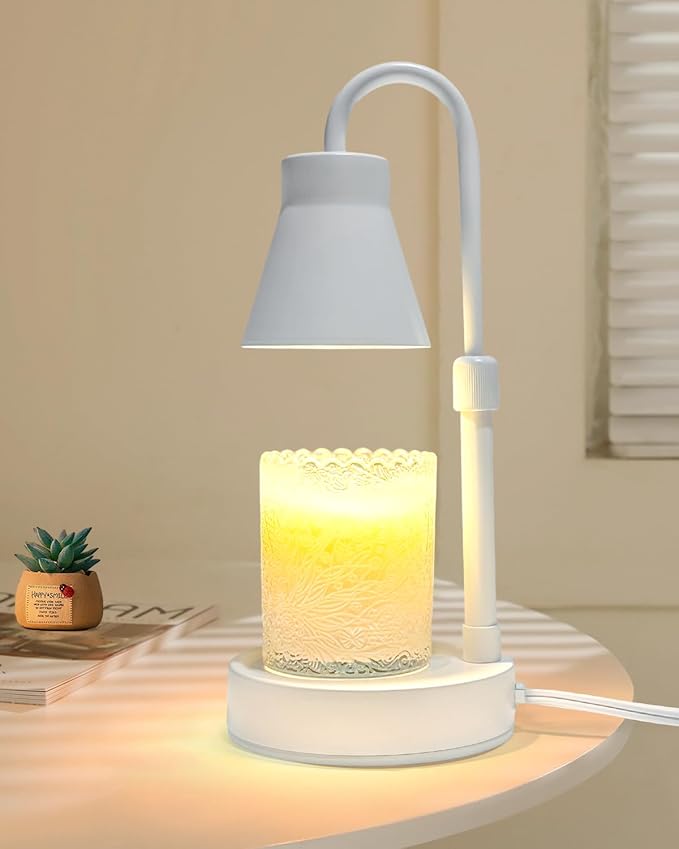 Elenhome Candle Warmer Lamp with Adjustable Height - Stepless Dimming & Metal Finish - No Flame Scented, Includes 2 Bulbs (White)