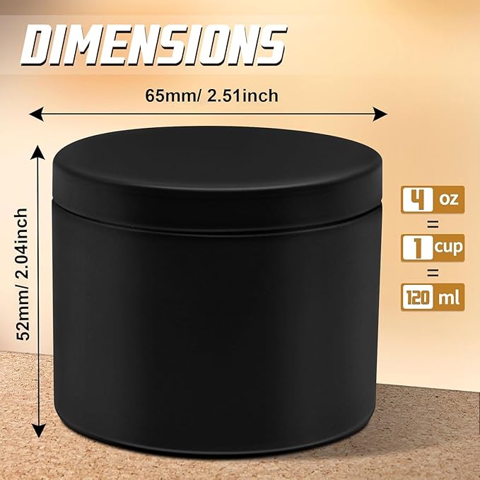 12-Pack Candle Jars, 4oz Candle Tins with Lids, Empty Metal Candle Jars for Making Candles Bulk Candle Containers - Full Black