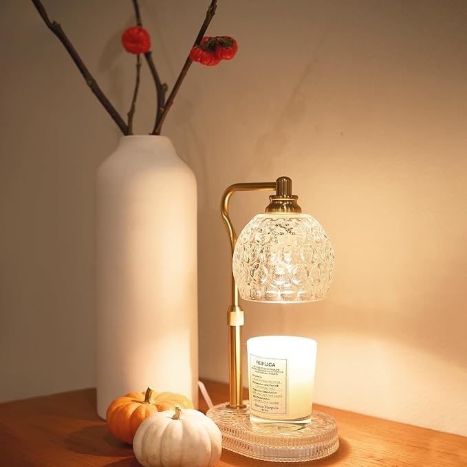 Candle Warmer Lamp with Timer & Dimmer, Glass Lamp Candle Warmer for Jar Candles, UPGRATED with 3 Bulbs, Height Adjustable Electric Wax Warmer for Elegant Home Decor (Crystal Clear)
