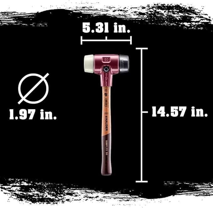Halder Simplex Soft-Faced Mallet 3028.050 – Medium-Hard Rubber Insert, Hard Nylon Insert, Cast Iron Housing with Handle Protection Sleeve, Varnished Wooden Handle, 50mm, 2.5 lbs.