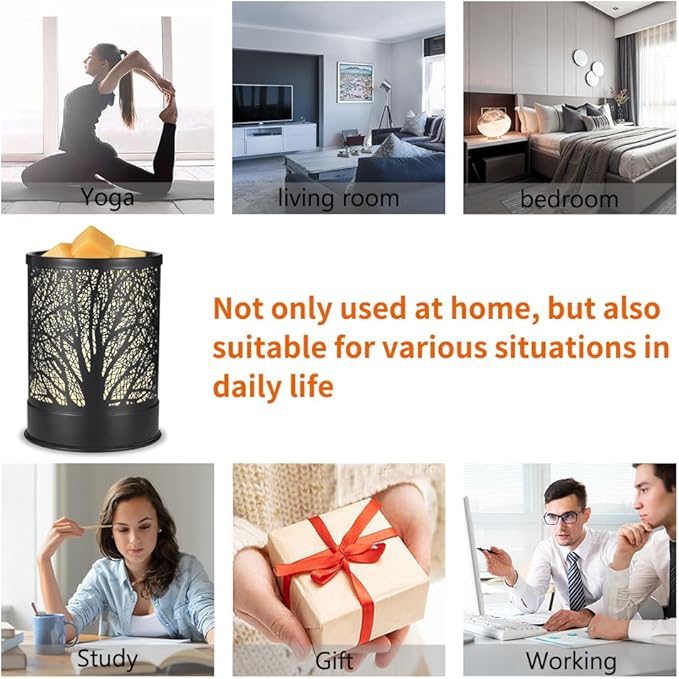 Metal Wax Melts Warmer, 2-in-1 Electric Scented Candle Wax Melter and Cubes, Aromatherapy Essential Oil Burner for Home Décor Office and Bedroom, with LED Light (Black Tree)