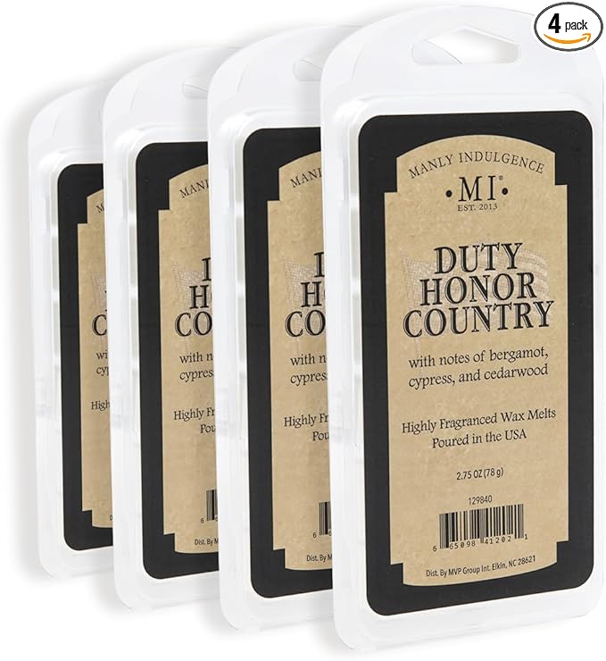 Manly Indulgence Duty Honor Country Scented Wax Melts, Wax Melt Warmer Cubes, Long Lasting Scented Wax Warmer Cubes, 4 Pack, 6 Cubes Each - Made in The USA