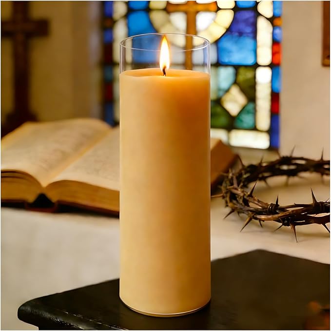 Pure Beeswax Prayer Candles 7 Day Devotional Candles in Glass-1Pack with 120 Hours Long Burn Time, Honey Fragrance Religious Candles Catholic for Memorials, Vigil, Church