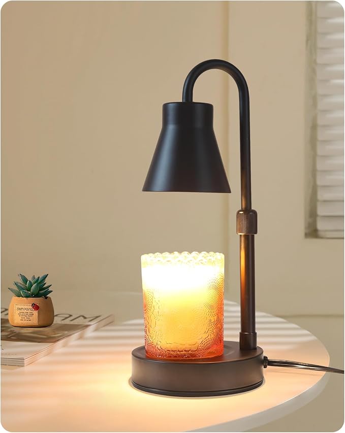 Elenhome Candle Warmer Lamp with Adjustable Height, Stepless Dimming Function-Home Decor Lamp, Metal Candle Lamp for Jar Candles, No Flame Scented Candle Warmer with 2 Bulbs (Black)
