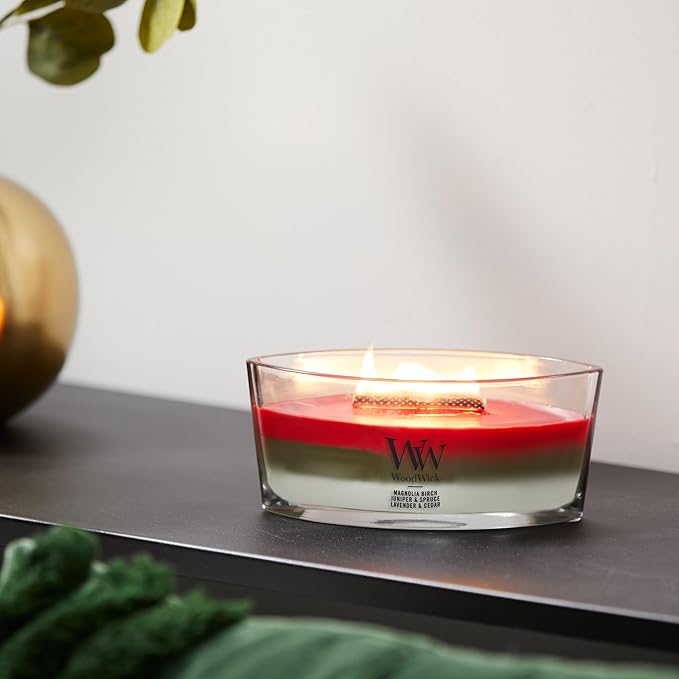 WoodWick Winter Garland Trilogy Holiday Candle Gifts for Women and Men, 16 oz Ellipse Trilogy Candle with Crackling Wick