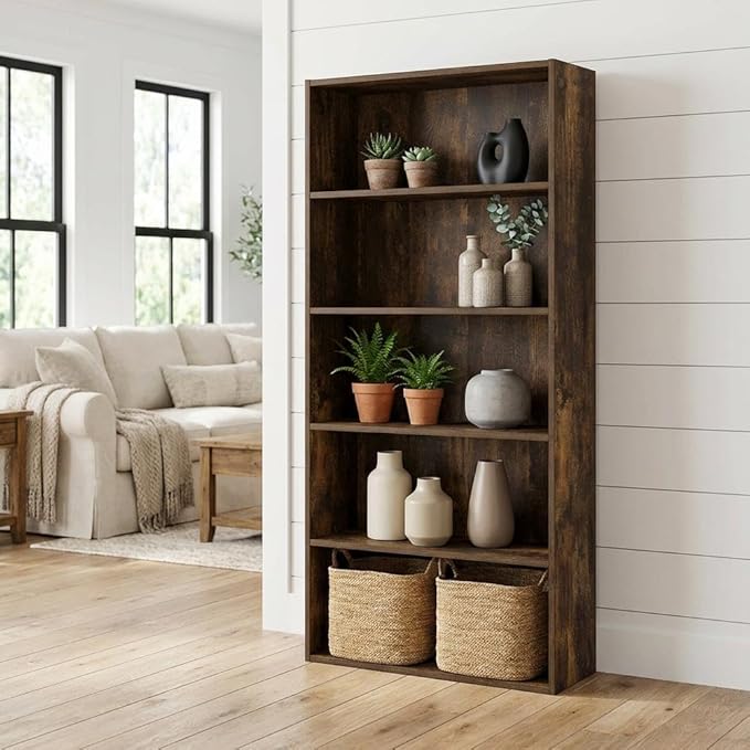 Furnifact Amber Pine Bookcase with Sturdy Wooden Construction for Home Office and Living Room Storage, Modern Design, Elegant Finish