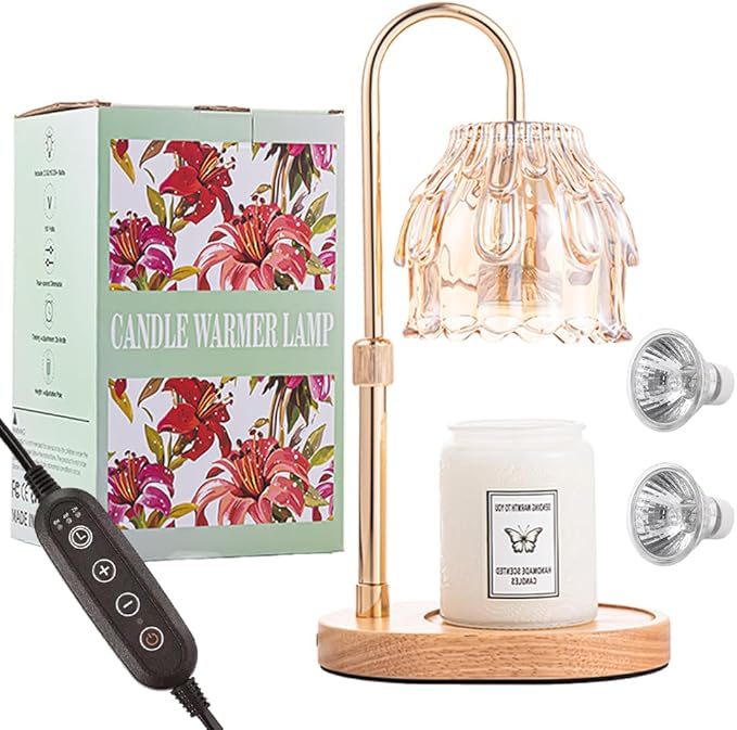Candle Warmer Lamp with Timer - Height Adjustable Dimmable Table Lights No Flame Heat Melt Wax - House Warming Gifts, Birthday Present for Women,Mothers Day Gifts(Champagne)